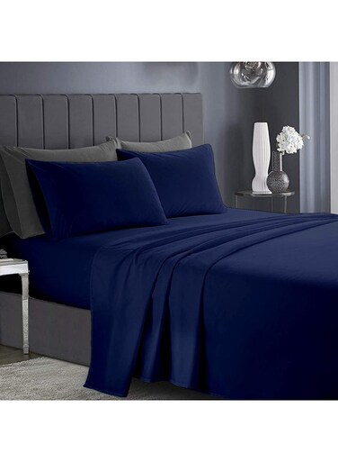 Xclusives Queen Bed Sheet Set Navy Blue &acirc;&euro;&ldquo; 4 Piece Bedding Set, 230 &Atilde;&mdash; 260 cm, Soft Brushed Microfiber Bed Sheets, 40 cm Deep Pocket, Wrinkle &amp; Fade Resistant