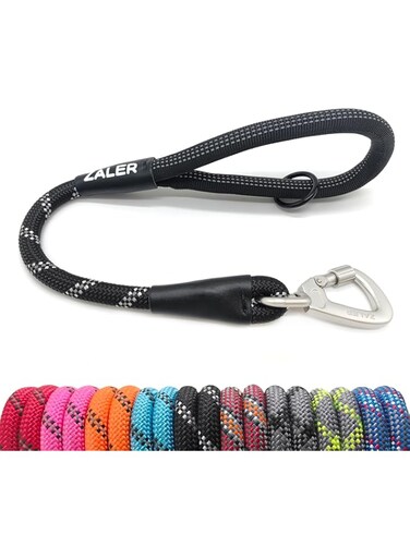 ZALER Short Dog Leash, 18 Inches Rope Traffic Leashes for Dogs, Reflective Dog Lead with O-Ring, Heavy Duty Leash for Large and Medium Dogs (18'' Black)