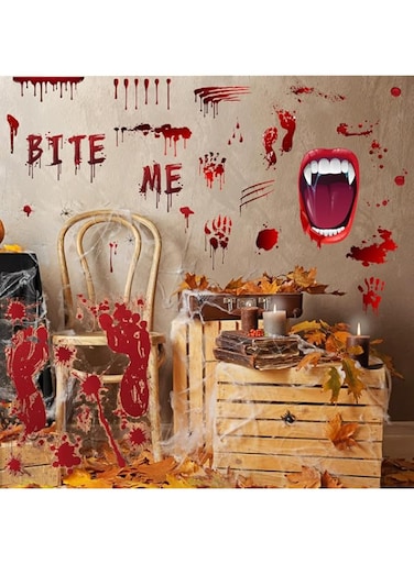 Hugewth (5 sheet) Halloween Bloody Decorations, Wall Stickers Horror Toilet Cover Stickers Bloody Handprints Footprints Floor Stickers Horror 3D Halloween Party Vampire Party Decoration Stickers