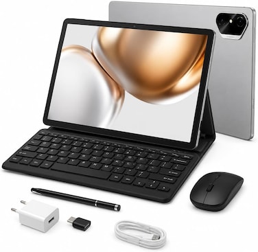 Modio M42 Tablet 10.1" IPS HD, 8GB RAM 512GB Storage, Android 13, 10000mAh, Dual SIM WiFi, 13MP Camera, Keyboard Mouse Pen Bundle Gray
