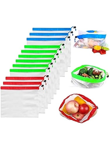 ORiTi Reusable Produce Bags,12 Pack Produce Bags, Eco-Friendly Produce Bags Grocery Reusable, Washable and See Through Mesh Produce Bags, Mesh Bags for Vegetables(3 Small, 6 Medium, 3 Large)