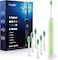 7AM2M Sonic Electric Toothbrush with 6 Brush Heads for Adults and Kids, One Charge for 120 Days, Wireless Fast Charge, 5 Modes with 2 Minutes Built in Smart Timer, Electric Toothbrushes (Light Green)
