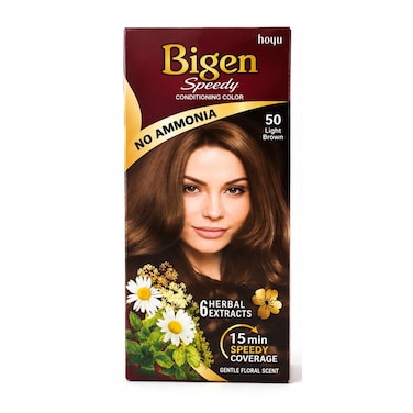 Bigen Speedy Conditioning Hair Color Light Brown No-50, No Ammonia, Gentle Floral Scent, Fast Grey Coverage
