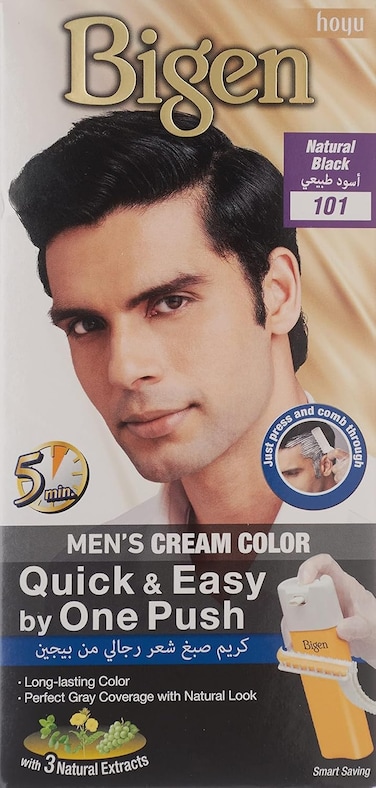 Bigen Men's Cream Color Quick &amp; Easy by One Push Hair Dye - 101 Natural Black