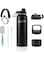 ELYSTRIA Stainless Steel Water Bottle, 40 oz. Insulated Wide Mouth, Double Walled Vacuum Flask, BPA-Free, and Leak Proof. It includes 3 lids, 2 brushes, straw, paracord handle, and silicone bottom.
