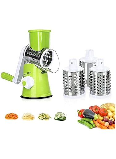 Dubai Gallery 4 Pcs Vegetable Slicer 3 In 1 Handheld Spiral Rotary Drum Slicer For Vegetable Fruit Cheese Nut Green