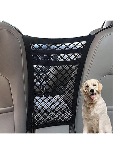 X spring Dog Car Net Barrier, Dog Car Divider Net with Adjusting Rope and Hook, Back Seat Net Organizer, Universal Stretchy Car Seat Storage Mesh Net