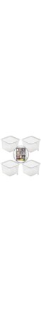 Premify 4 Packs Small Storage Box with Lid Plastic Stackable Storage Boxes Refrigerator Kitchen Organizer Keeper, Food Storage Container Bins