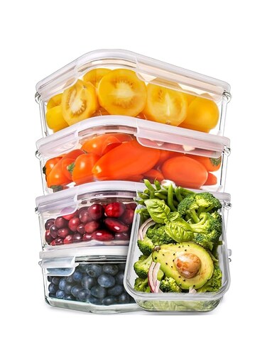 Glass Food Containers With Lids (5 Pack 850 ml) Airtight Glass Meal Prep Containers - Glass Containers With Lids Glass Storage Containers With Lids - Food Prep Container Glass Food Storage Containers