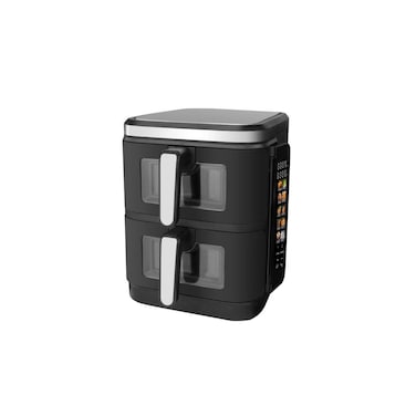 Compact digital air fryer with touchscreen controls, rapid hot air circulation, and easy cleanup.