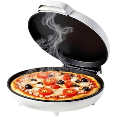 Electric Pizza Maker 1500W - 30cm Non-Stick Multi-Function Arabic Bread &amp; Tortilla Maker, White
