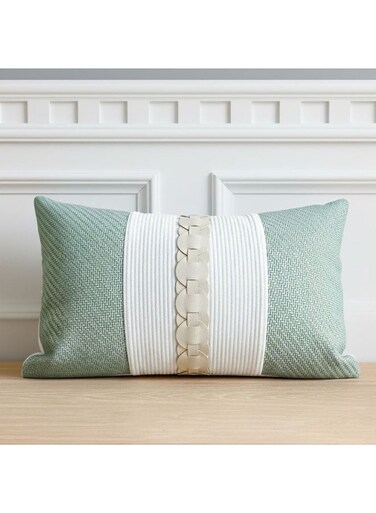 HOME Patchwork Filled Cushion - Green 30x50 cm   Decorative Rectangular Pillow   Soft Polyester Cushion For Sofa &amp; Home Decor   Stylish Textured Throw Pillow