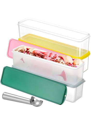 NALACAL 4Pcs Rectangle Ice Cream Storage Containers, Reusable Homemade Ice Cream Case with Lids and Scoop, 2 Quarts Freezer Storage Container for Ice Cream, Sorbet and Frozen Yogurt