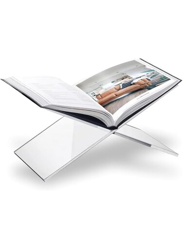 TRENZIC Acrylic Book Stand Large 6 x 12 x 6&rdquo; Quran Holder Stand Premium Acrylic Book Holder for Coffee Table Books Cookbooks &amp; Magazines Elegant Home &amp; Table Decor Cookbook Stand for Kitchen