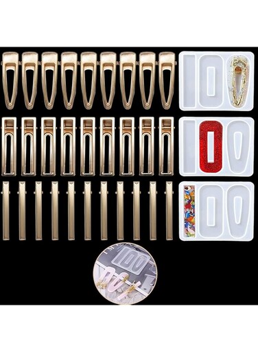 DELFINO Jewelry Casting Mold, Silicone Resin Molds DIY Hair Clip, and Barrettes for Pendant Making, Resin Hair Clips Mold for Pin Making, Hair Pin Silicone Resin Molds for Epoxy Resin Crafts (63 Pcs)