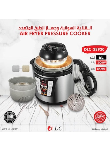 2 In 1 Electric Air Fryer &amp; Pressure Cooker With Stainless Steel 6 Litre Capacity 1000 Watt, DLC-38930