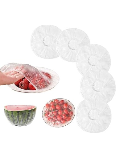 100 Pieces Fresh Keeping Bags Plastic Food Storage Covers, Elastic Sealing Bowl Lids, Adjustable Wrap Bowl Covers for Family Kitchen and Outdoor Picnic