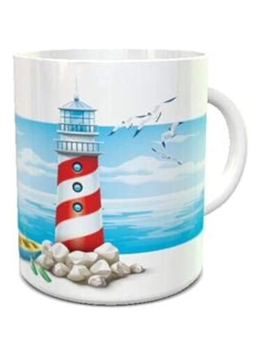 Impress Ceramic Coffee Mug with Light House Design - White