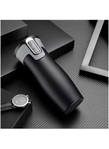 NR&reg; Insulated Stainless Steel Thermal Mug, Travel Coffee Mug, BPA-Free, Leak-Proof with Easy-Clean Lid, 470ml Capacity, Keeps Drinks Hot for Up to 5 Hours, Matte Black