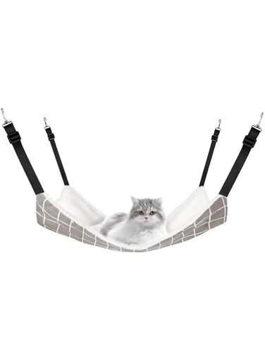 Aokraty Reversible Cat Hammock, Breathable Pet Cage Hammock with Adjustable Straps and Metal Hooks, Double-Sided Hanging Pet Hammock Bed for Cats, Ferret, Puppy, Other Small Animals, 22 x 18.5 inch