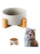 PETSARY Ceramic Dog Cat Food Bowl with Bamboo Wood Stand - Modern Round Heavy Duty Food and Water Bowl - Comfort Non-Slip Durable Elevated Dog Bowl - Cute No Spill Anti Tip Over Feeder Bowl - Grey