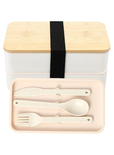 THE WHITE SHOP Bento Box, Adult Lunch Box with Compartments, Set of Utensil and Chopsticks and Dip Container, Microwavable