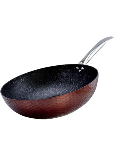 WILSON ALUMINIUM COPPER HAMMERED WOK WITH INDUCTION BOTTOM AND MARBLE COATING INSIDE- 32CM (CKB4-CPR-WK32)