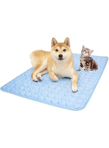 ShabeEat Summer Cat Cooling Mat &amp; Sleeping Pad - Water Absorption Top, Waterproof Bottom, Materials Safe, Easy Carry, EZ Clean. Keep Cooling for Pets, Kids and Adults - Blue, 55 x 70 cm