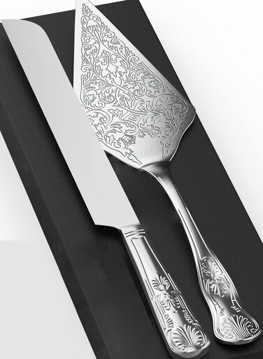 Luxury Wedding Cake Knife Beautifully Engraved Cutting Set 11.8-inch for Saudi Weddings &amp; Anniversaries(Silver)
