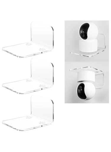 OAPRIRE Acrylic Floating Wall Shelves Set of 3 for Security Cameras, Baby Monitors, Speakers - Universal Small Wall Shelf with Cable Clips, 10-Piece Strong Tapes, No Drill (Clear)
