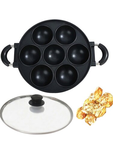 Frying Pan,7-Hole Nonstick Stuffed Pancake Pan, Cast Aluminium Egg Cooker Frying Pan