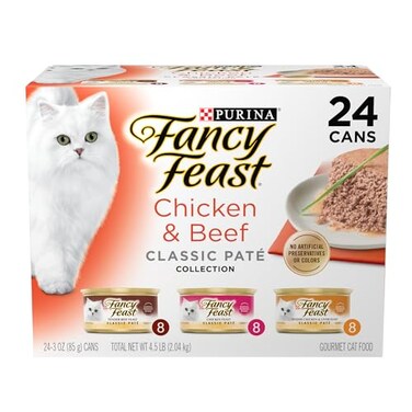 Fancy Feast Purina Pate Wet Cat Food Variety Pack, Classic Collection Chicken &amp; Beef - (24) 3 Oz. Pull-Top Cans