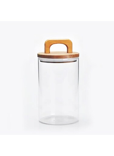 Oasisgalore Clear Round Glass Cereal Storage Jar - 1000ml Capacity, Embraced with an Acacia Wood Lid 24cm Diameter - Exquisite Glass Jar