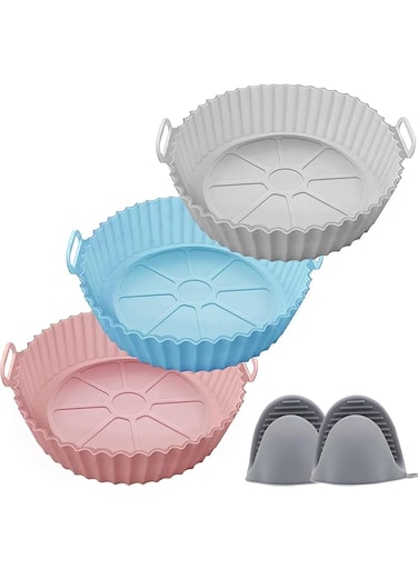 Rayyan Air Fryer Silicone Mould, Air Fryer Silicone Insert, Airfryer Silicone Mould, Reusable Replacement of Flammable Parchment Liner Paper, Round Non Stick Silicone Mould for Air Fryer(Pack of 3)