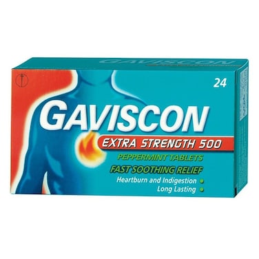 Gaviscon Extra Strength 500mg Peppermint Tablets For Indigestion And Heartburn, Pack of 24's