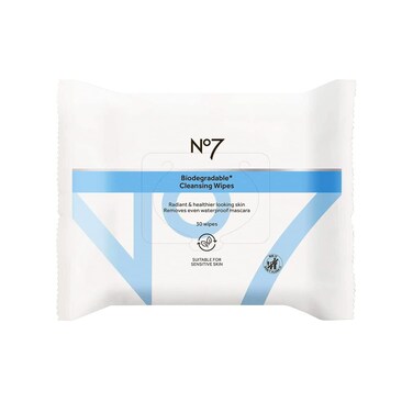 No7Biodegradable Cleansing Wipes - Waterproof Mascara &amp; Makeup Remover Wipes - Vitamin B5 + Witch Hazel &amp; Fennel Extract Facial Cleansing Wipes for Revitalized Radiant Skin (Dual Pack, 60 Wipes)