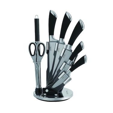 Prestige 8-piece knife set with acrylic stand    laser-cut rust-free stainless steel blade ( BLACK ) PR57538