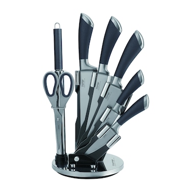 Prestige 8-piece knife set with acrylic stand    laser-cut rust-free stainless steel blade ( GREY ) PR57539