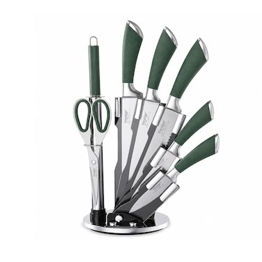 Prestige Kitchen Knife Set with Acrylic Knife Stand   Premium Kitchen Set with Clear Storage Block   Laser-cut Rust-free Stainless Steel Blade   PR50910 - Green