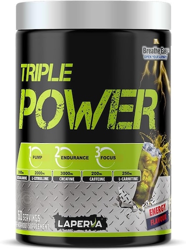 pre workout powder   laperva Triple Power, Maximize Body Potential With Beta-Alanine + Creatine + Sertraline &amp; L-Norvaline, Enhance Performance with No Tiredness (60 servings, Energy)