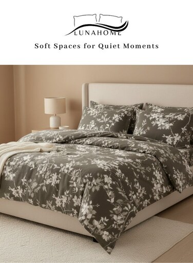 Home Queen size 6 pieces: : 1 Duvet cover - 200*230cm.; 1 Flat sheet - 230*250cm.; 4 Pillow covers - 50*75cm., brown stunning leaves motif.