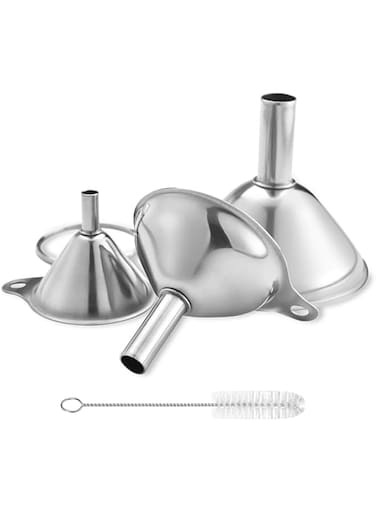 Lakatay Stainless Steel Funnels, 3pcs Mini Filling Kitchen Funnel, Sizes Large To Small Funnels for Transferring Essential Oils, Liquid, Fluid, Dry Ingredients &amp; Powder, Durable and Dishwash