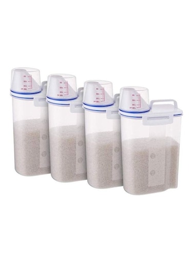 4-Piece Rice And Cereal Storage Container With Measuring Cup Set Clear/Blue 2kg