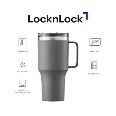 LocknLock Metro Mug King 820ml Grey &ndash; Double-Wall Insulated Stainless Steel Mug with Spill-Resistant Lid