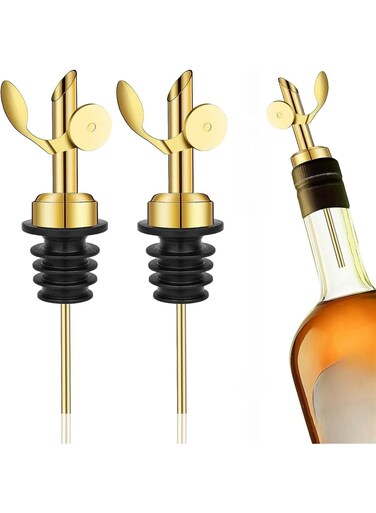 Pcs Weighted Stainless Steel Bottle Pourers, Self Closing Olive Oil Dispenser Spout, Auto Flip Feature Liquor Pour Spouts for Pours Liquid, Olive Oil, Wine, Vinegar (Color : Gold)