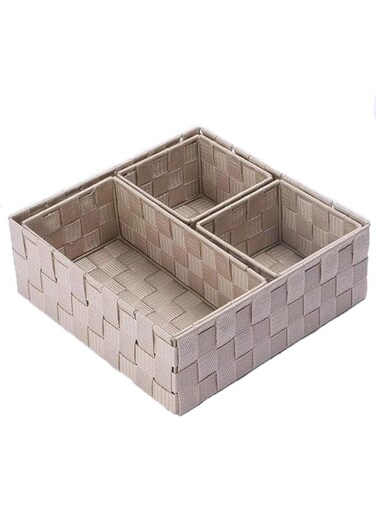 AUFUYAOLIN Set of 4 Woven Storage Box Cube Basket Drawer Organizer Divider Basket Box, Storage Tote Bins for Bathroom, Kitchen, Cabinet, Closet, Shelf, Dresser, Store Snacks,Baking Supplies