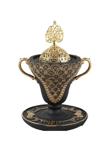 NovalLife Black Gold Coffee Incense Burner Frankincense Resin Incense Burner, with Handle Tongs for Yoga, Spa Aromatherapy,Eid Ramadan