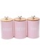 Arabest 3 Pieces Airtight Kitchen Canister, Food Storage Bin, Decorations with Bamboo Lids, Metal Decor Containers for Sugar Coffee Tea (Pink)