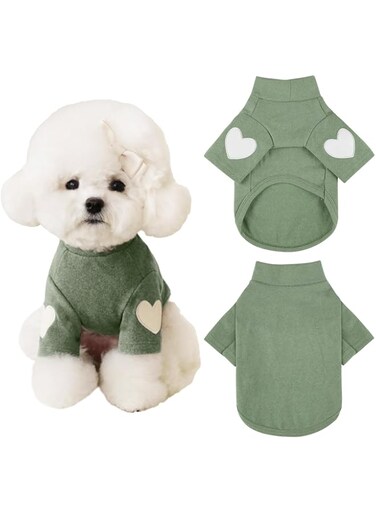 Yaopelky Dog Sweatshirt for Small Medium Dogs Warm Pet T Shirt Dog Clothes with Heart Print Cat Puppy Outfit Doggie Sweatshirts for Teddy,Chihuahua Schnauzer (Green, X-Large)