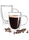 Double Wall Glass Coffee Mugs with Handle- Insulated Clear Coffee Mugs Set of 2, Perfect for Espresso, Cappuccino, Latte, Americano, Tea Bag, Beverage (12OZ)